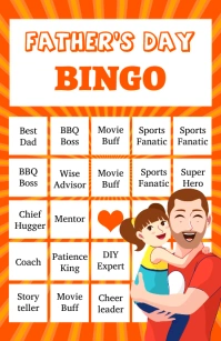 Orange Joyful Father Day Bingo Card Half Page Wide template