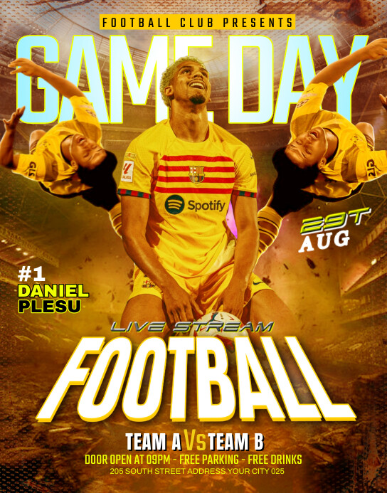 Orange Joyful Football Gamday Flyer Poster/wa Poster/muurbord template