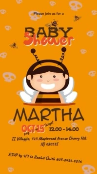 Orange Joyful Halloween Baby Shower Invititations Digital Display (9:16) template