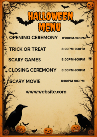 Orange Joyful Halloween Menu Card A5 template
