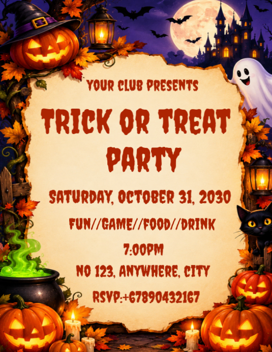 Orange Halloween Party Flyers Template | PosterMyWall