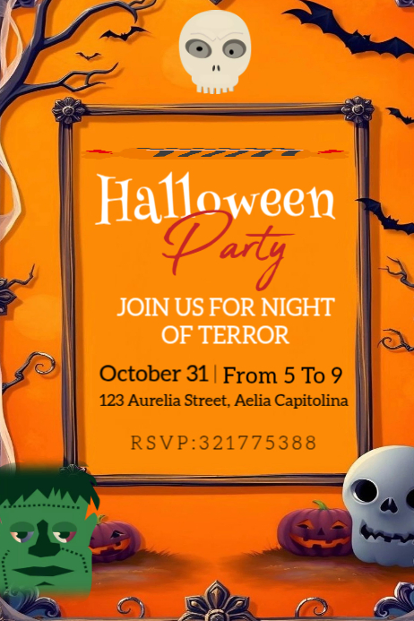 Plantilla de Orange Joyful Halloween Party Poster | PosterMyWall