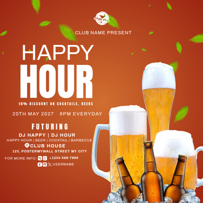 Orange Joyful Happy Hour Event Instagram Post Template | PosterMyWall