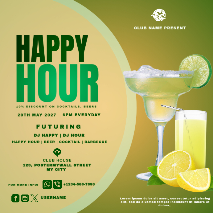 Orange Joyful Happy Hour Event Instagram Post Template | PosterMyWall
