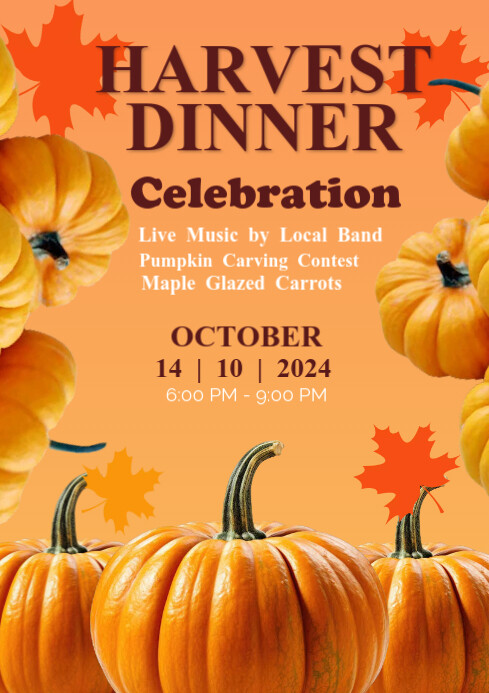 Orange Joyful Harvest Dinner Celebration A1 template