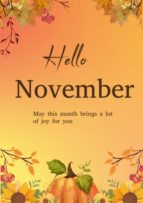 Orange Joyful Hello November  A4 template