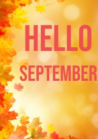 Orange Joyful Hello September Poster  A2 template