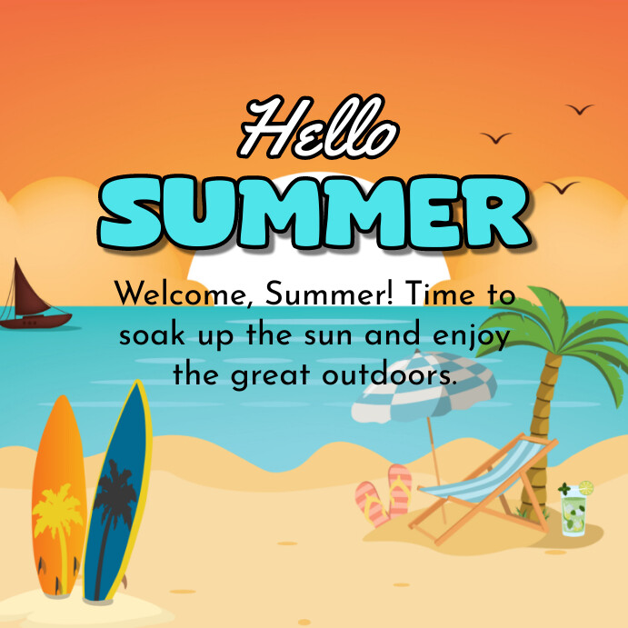 Orange Joyful Hello Summer Posts And Beach Po Template | PosterMyWall