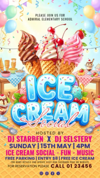 Orange Joyful Ice Cream Social Event Instagram Story Video template