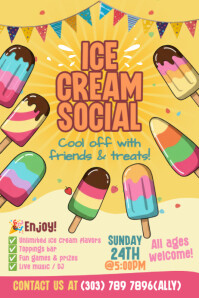 Orange Joyful Ice Cream Social Poster template