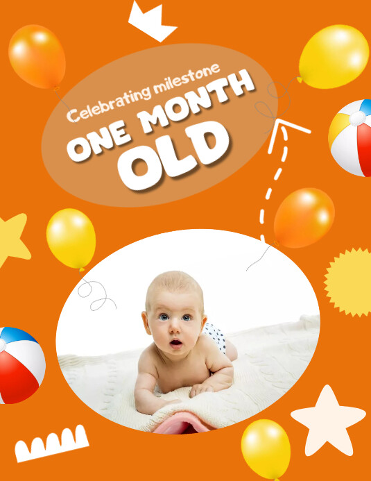 Orange Joyful Infant Birthday  Flyer (us Lett template