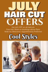 Orange Joyful July Hair Cut Offers Poster Iphosta template