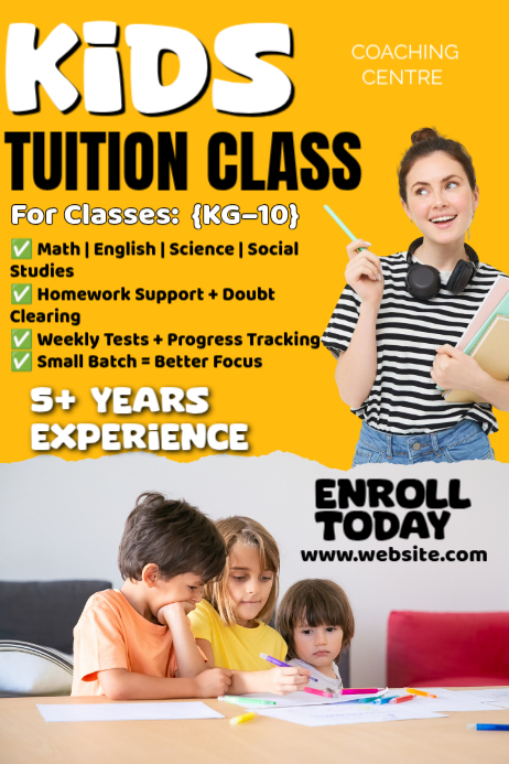 Tution Layout Orange Joyful Kids Tuition Class Poster Template | PosterMyWall
