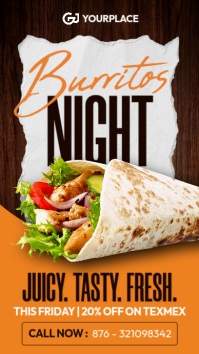 Orange Joyful Modern Burritos Night Instagram Story Flyer - Tex-Mex Promo template