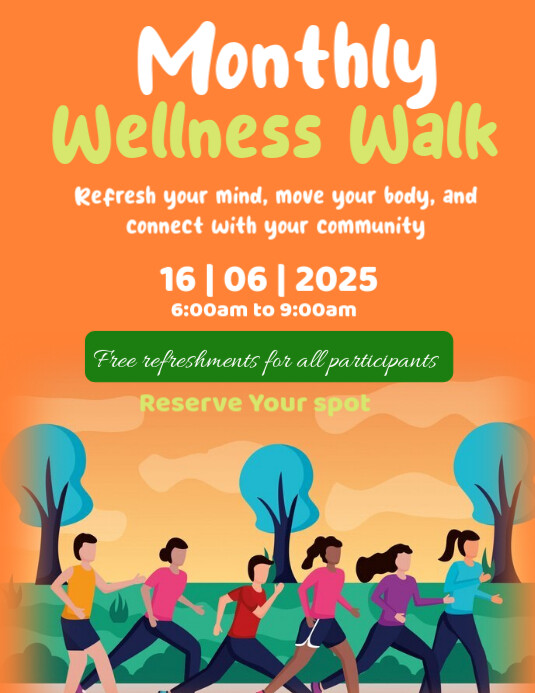Orange Joyful Monthly Wellness Walk Flyer (us Letter) template