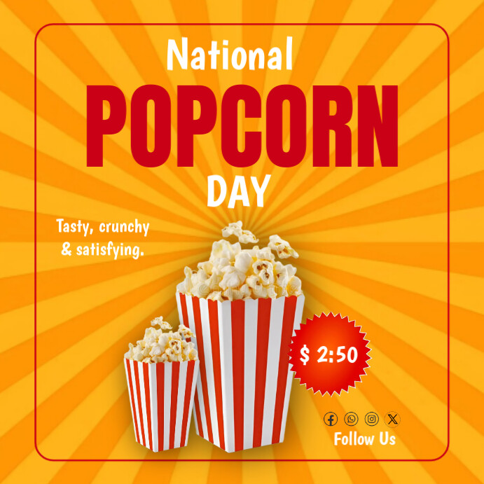 Orange Joyful National Popcorn Day Instagram Post Template | PosterMyWall