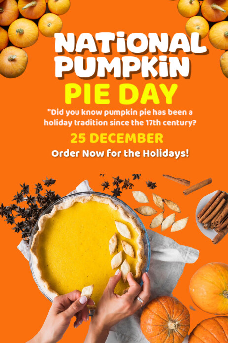 Orange Joyful National Pumpkin Pie Day Poster Template | PosterMyWall