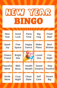 Orange Joyful New Year Bingo Design Template Halbe Seite breit
