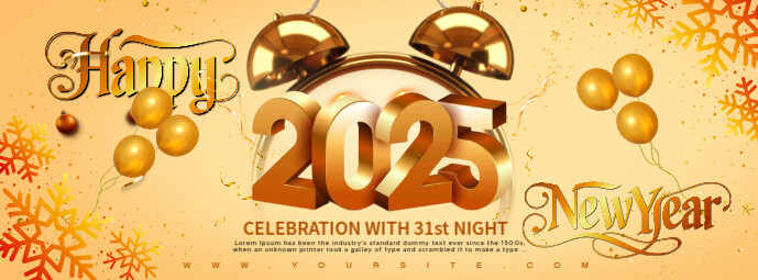 Orange Joyful New Year Party Flyer, Facebook Cover Photo template