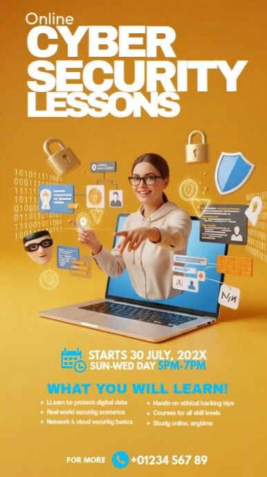 Orange Joyful Online Cybersecurity Lessons,  Instagram Story template