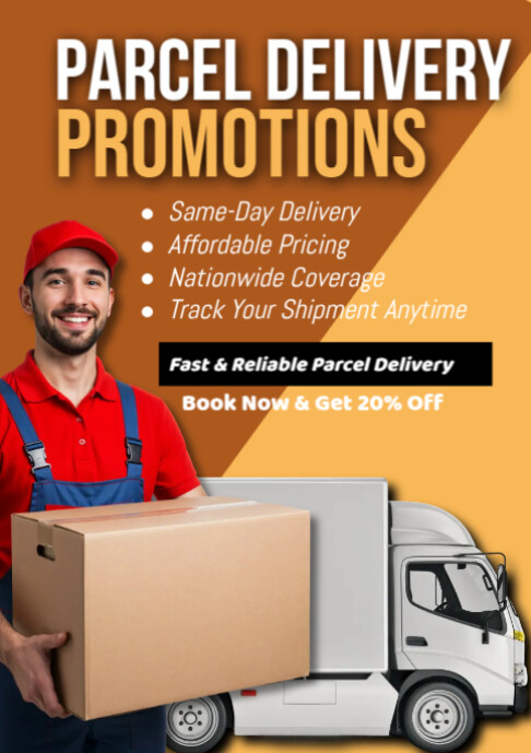 Modèle Orange Joyful Parcel Delivery Promotions A2 | PosterMyWall