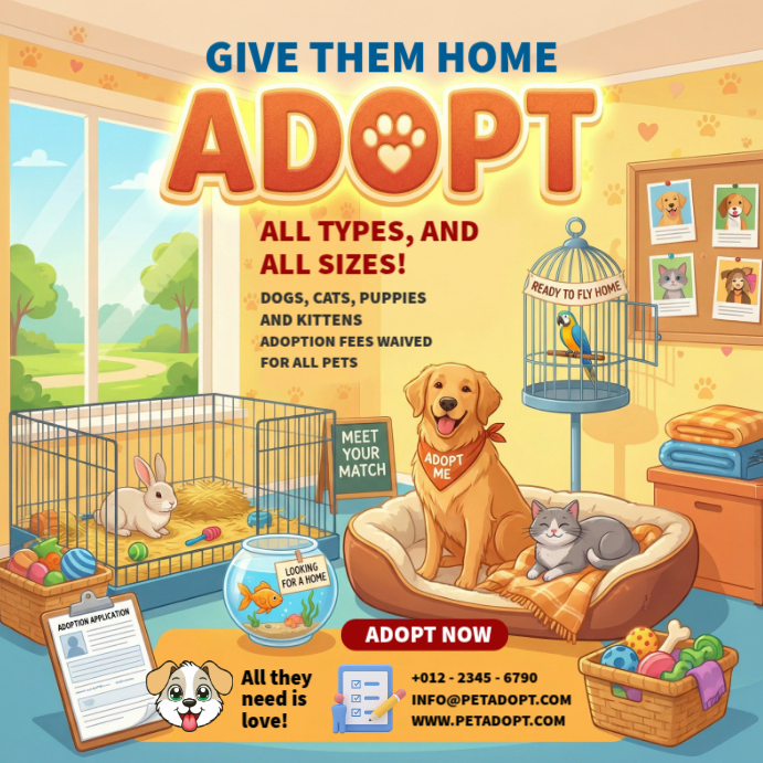 Orange Joyful Pet Adoption Instagram Post Template | PosterMyWall