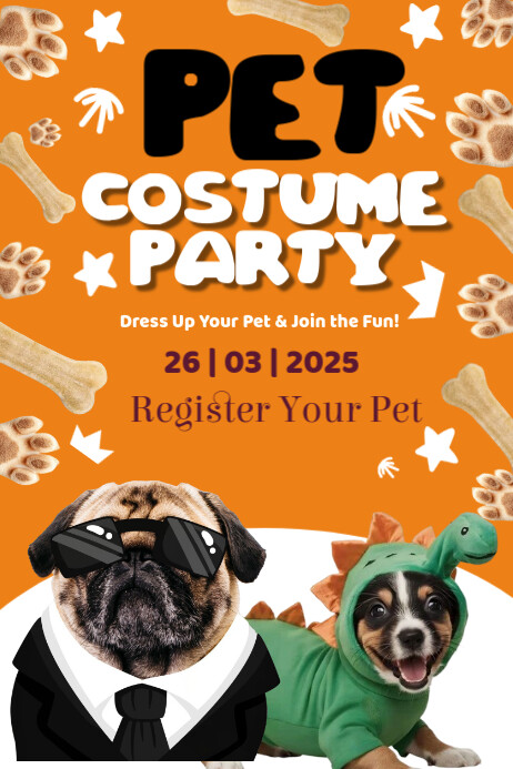 Orange Joyful Pet Costume Party Poster template