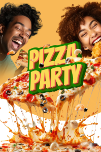 Orange Joyful Pizza Party Poster template