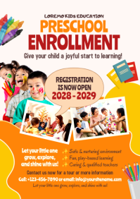 Orange Joyful Preschool Enrollment A4 Flyer template
