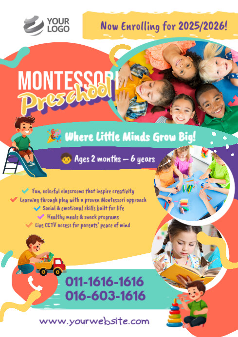 Orange Joyful Preschool Enrollment Advertisement A4 template