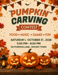 Orange Pumpkin Carving Contest Flyer Template