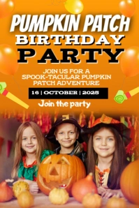 Orange Joyful Pumpkin Patch Birthday Party Poster template