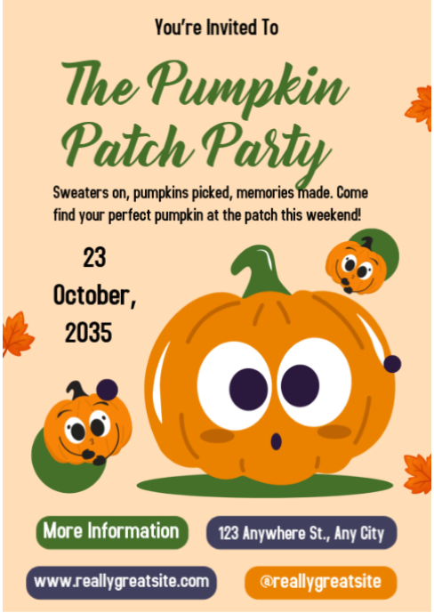 Orange Joyful Pumpkin Patch Party Invitation A6 Template | PosterMyWall