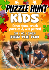 Orange Joyful Puzzle Hunt Kids A2 template
