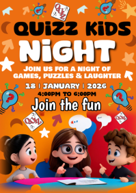 Orange Joyful Quiz Kids Night  A1 template