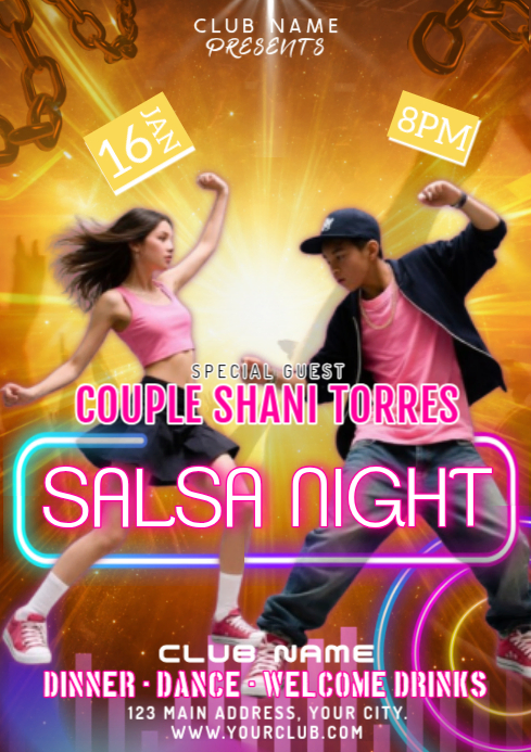 Plantilla de Orange Joyful Salsa Night Invitation Social Media A4 ...