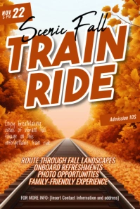 Orange Joyful Scenic Fall Train Ride Poster template