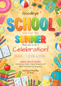 Orange Joyful School's Out Celebration A4 template