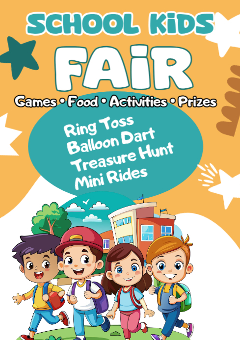 Orange Joyful School Fair A1 Template | PosterMyWall