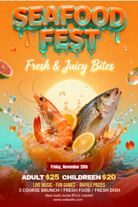 Orange Seafood Festival Posters Template | PosterMyWall