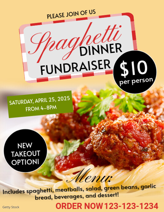Orange Joyful  Spaghetti Dinner Flyer (us Letter) template