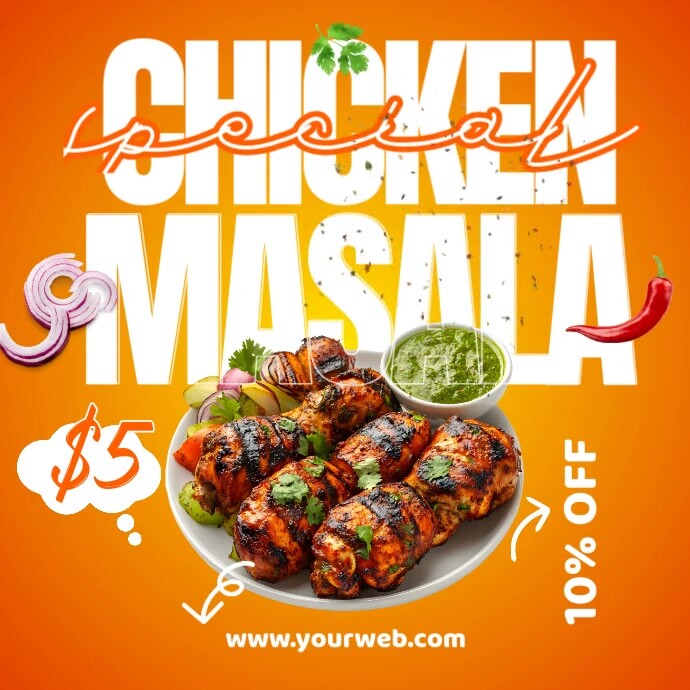 Orange Joyful Special Chicken Masala Instagram Post template