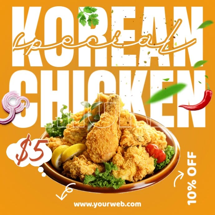 Orange Joyful Special Korean Chicken Instagram Post template
