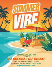 Orange Joyful Summer Beach Party Flyer template