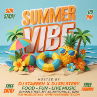 Orange Joyful Summer Beach Party Square Video Quadrado (1:1) template