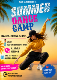 Orange Joyful Summer Dance Camp A4 template