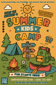 Orange Joyful Summer Kids Camp Poster template