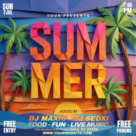 Orange Joyful Summer Party Square Video Carré (1:1) template