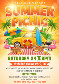 Orange Joyful Summer Picnic Event A4 template