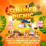 Orange Joyful Summer Picnic Party Square Video สี่เหลี่ยมจัตุรัส (1:1) template